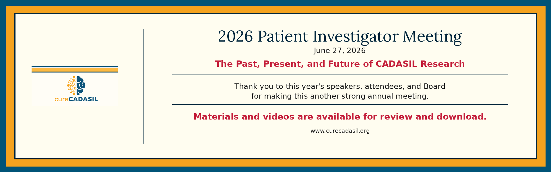 2026 cureCADASIL Patient-Investigator Meeting Banner